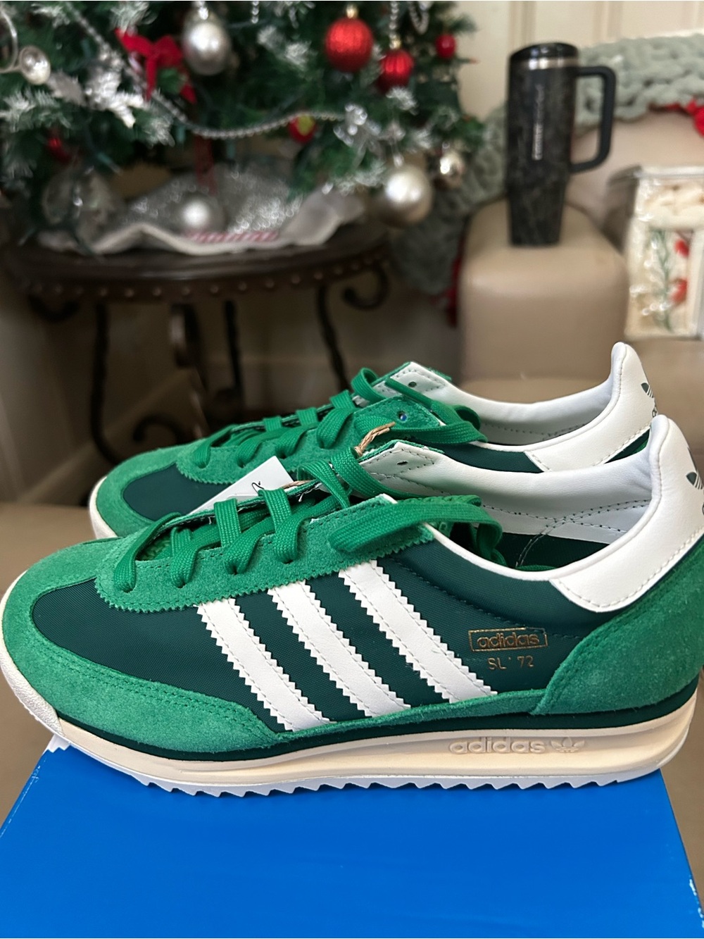 Women’s adidas Green and White SL 72 Retro Sneakers